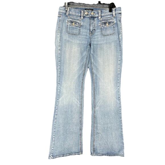 White House Black Market Bootcut Jean Women 10R Blue Flare Denim Retro Boho Chic - Picture 1 of 11